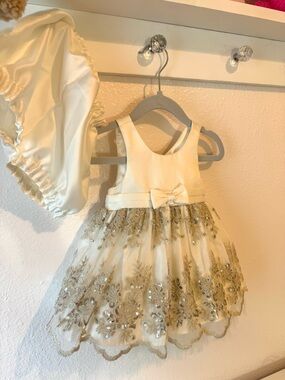 Embroidered Sequence and Tulle Baby Dress with Bow 9 months